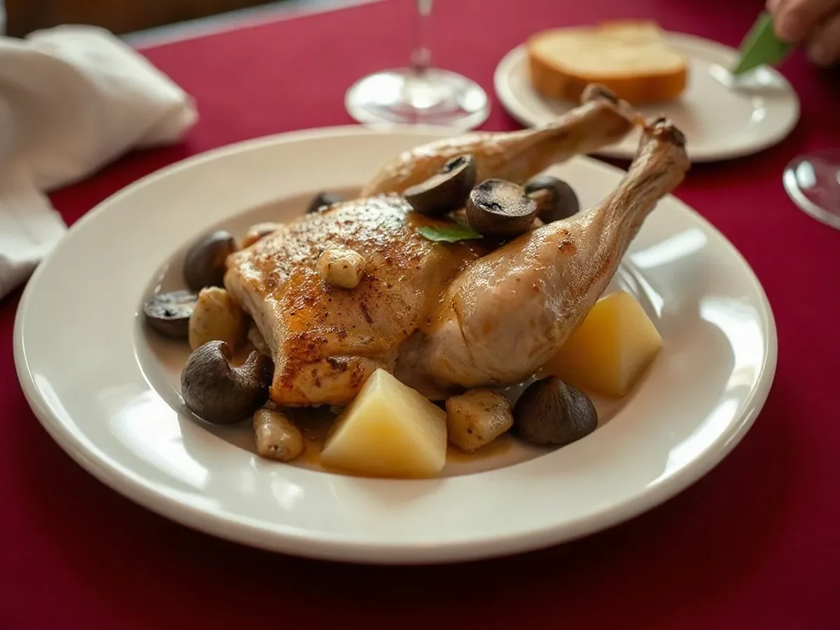 Volaille fermière avec champignons et pommes de terre fondantes